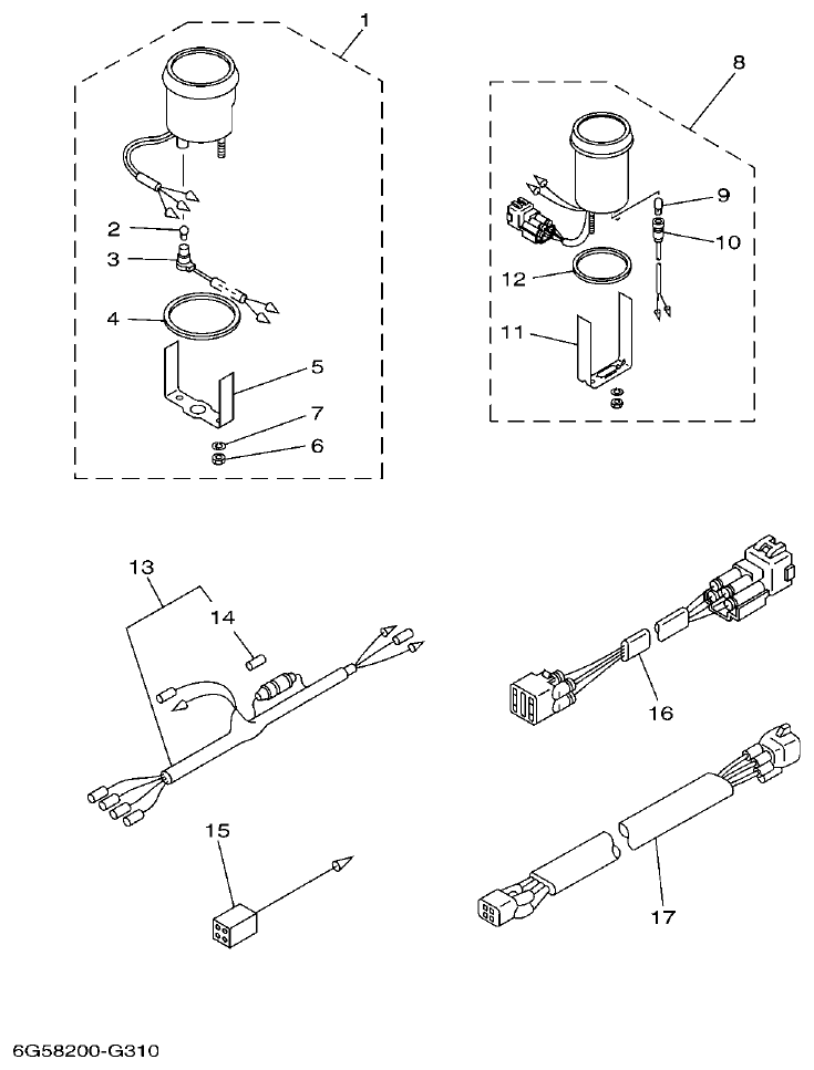 Yamaha 150AET, 200AET, L150AET, L200AET METER parts diagram